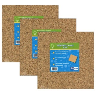 Flipside Products Natural Cork Tiles, 6" x 6", 4 Per Pack, 3 Packs