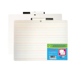 Flipside Products Two-Sided Primary Ruled/Blank Dry Erase Board with Attached Marker, 9" x 12", Single