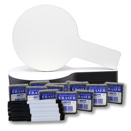 Flipside Products Mini Dry Erase Answer Paddles, Pens & Erasers, Class Pack of 12