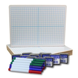 Flipside Products Two-Sided Dry Erase Boards, XY Axis/Plain, 9" x 12", with Colored Pens & Erasers, Class Pack of 12