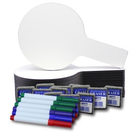 Flipside Products Mini Dry Erase Answer Paddles with Colored Pens and Erasers, Class Pack of 12