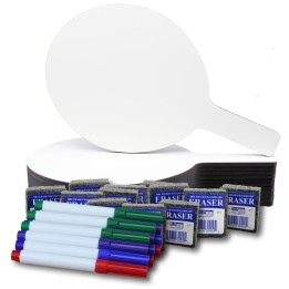Flipside Products Oval Dry Erase Answer Paddles with Colored Pens & Student Erasers, Class Pack of 12