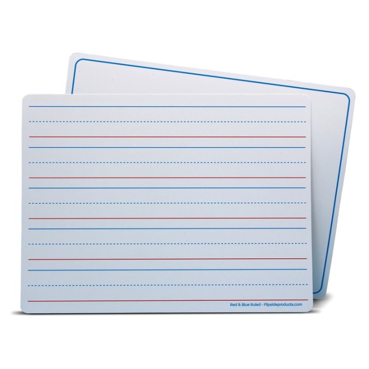 Flipside Products Dry Erase Learning Mat, Two-Sided Red & Blue Ruled/Plain, 9" x 12", Pack of 12