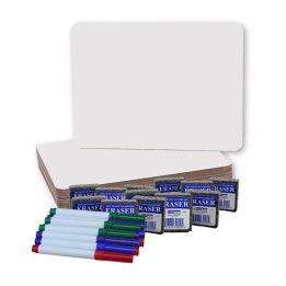 Flipside Products Dry Erase Boards (9" x 12") with Colored Pens & Erasers, Set of 12
