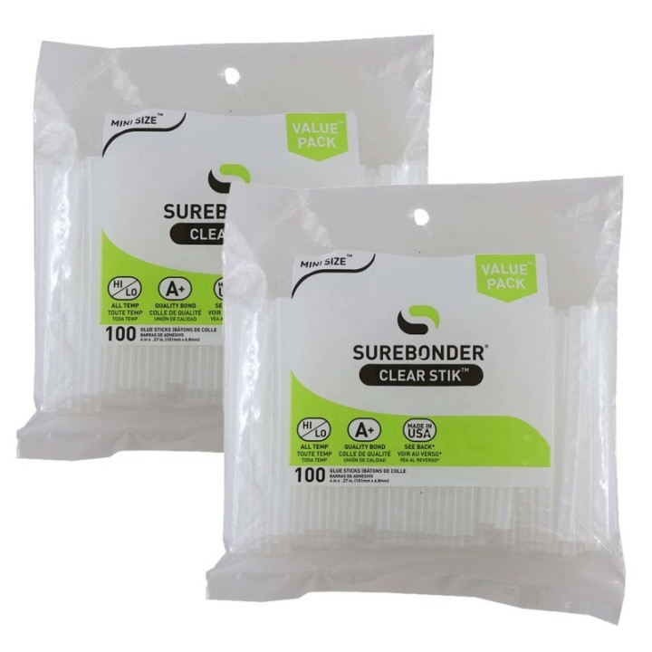 Surebonder® Dual Temp Mini Glue Stick, Clear, 4" x 5/16" 100 Per Pack, 2 Packs