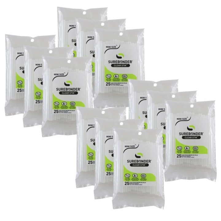 Surebonder® Mini Clear 4" Hot Glue Sticks, Dual Temp, 25 Per Pack, 12 Packs