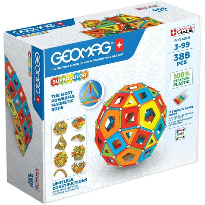 Geomag™ Masterbox Magnetic Building Set, Supercolor Recycled, 388 Pieces