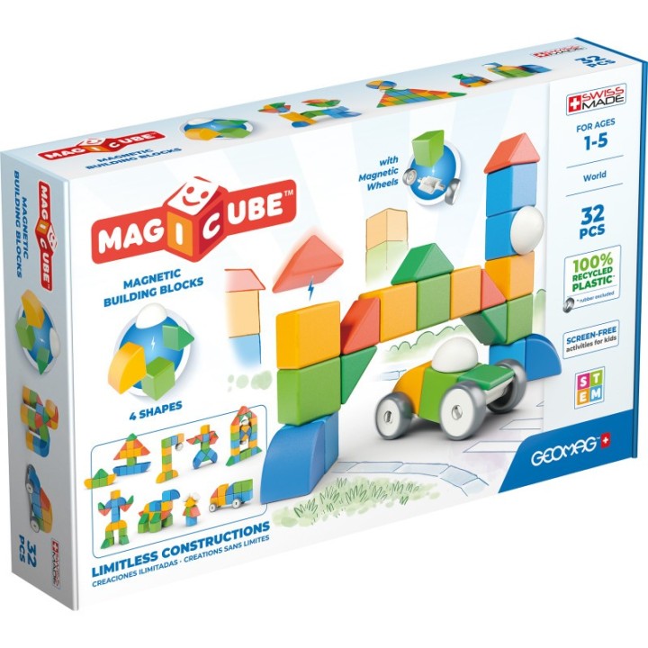Geomag™ Magicubes Shapes Magnetic Building Blocks Recycled, 32 Pieces