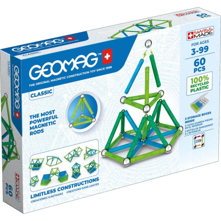 Geomag™ Classic Magnetic Building Set, Green Line Color, 60 Pieces