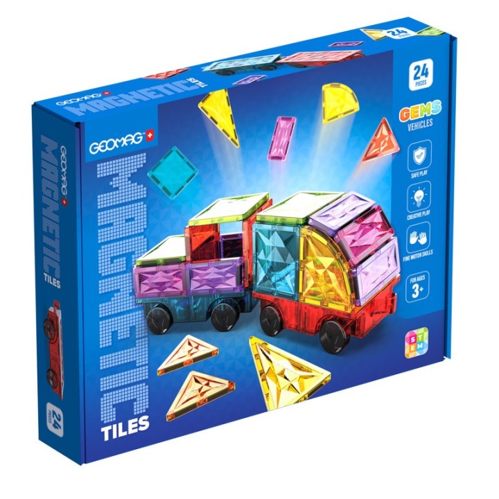 Geomag™ Gems Magnetic Tiles Construction Set, Vehicles, 24 Pieces