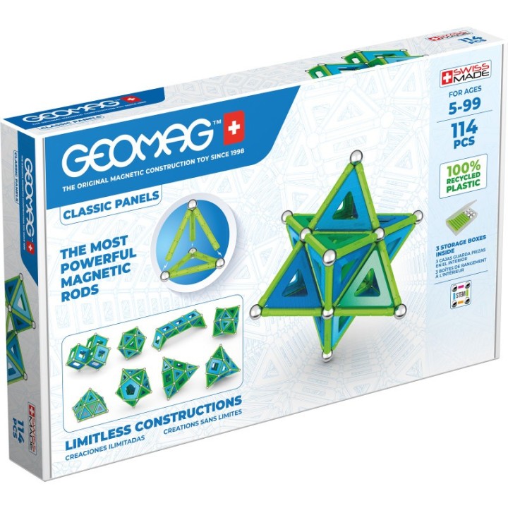 Geomag™ Classic Panels Magnetic Building Set, Green Line Color, 114 Pieces