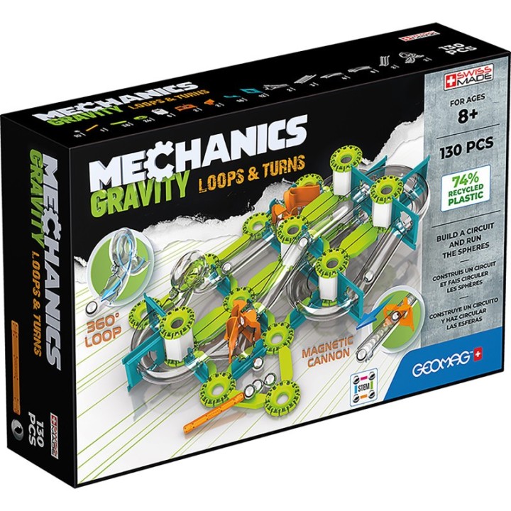 Geomag™ Mechanics Gravity Construction Set, Loops & Turns Recycled, 130 Pieces