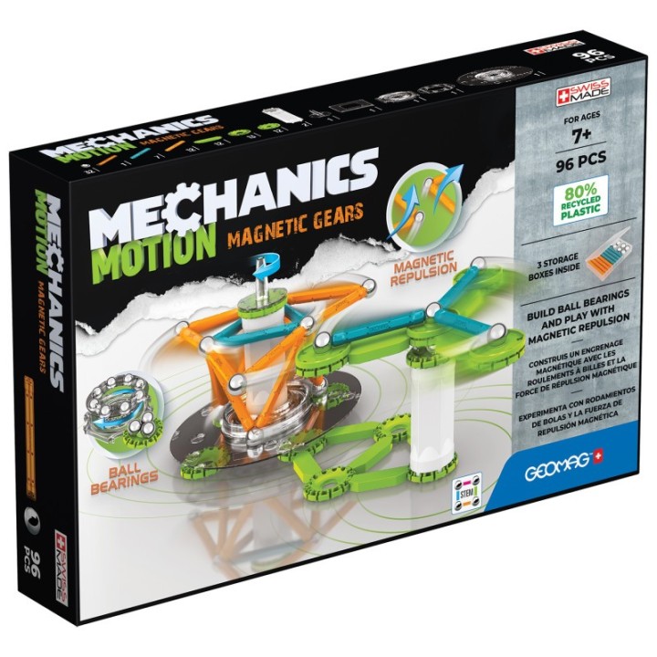 Geomag™ Mechanics Motion Construction Set, Magnetic Gears Recycled, 96 Pieces