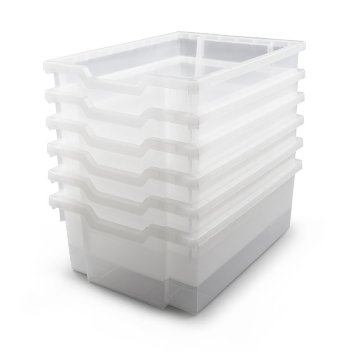 Gratnells Deep F2 Tray, Translucent, 12.3" x 16.8" x 5.9", Heavy Duty School, Industrial & Utility Bins, Pack of 6