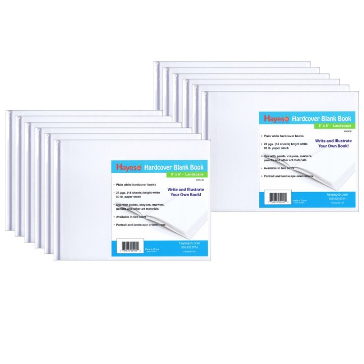 Hayes Publishing Hardcover Blank Book, Landscape 8" x 6", 28 Pages, Pack of 12