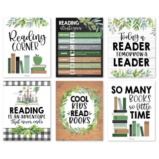 Hadley Designs Farmhouse Greenery Reading Posters For Classroom Library Decor, Set of 6