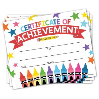 Hadley Designs Colorful Crayons Award Certificates of Achievement for Students, Set of 25
