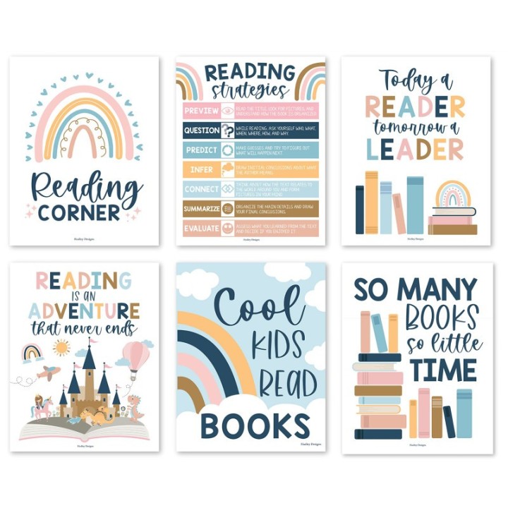 Hadley Designs Boho Reading Posters For Classroom Library Decor, Set of 6