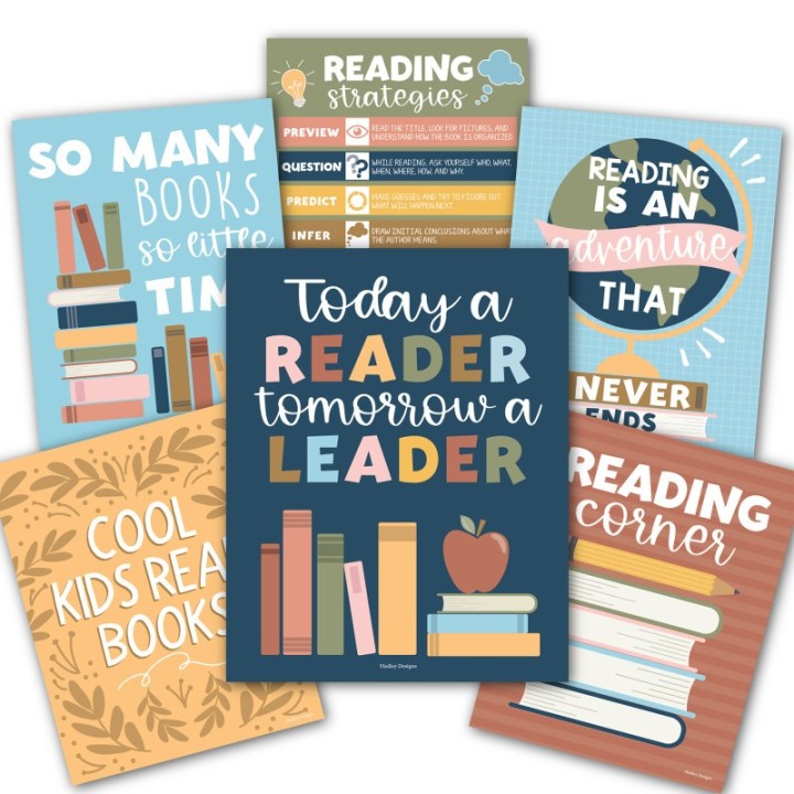 Hadley Designs Colorful Pastel Reading Posters For Classroom Library Decor, Set of 6