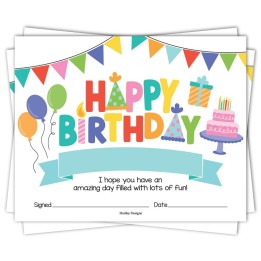 Hadley Designs Colorful Happy Birthday Certificates For Students, Set of 25