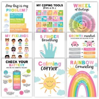 Hadley Designs Colorful Calming Corner and Feelings Chart Posters, Set of 9
