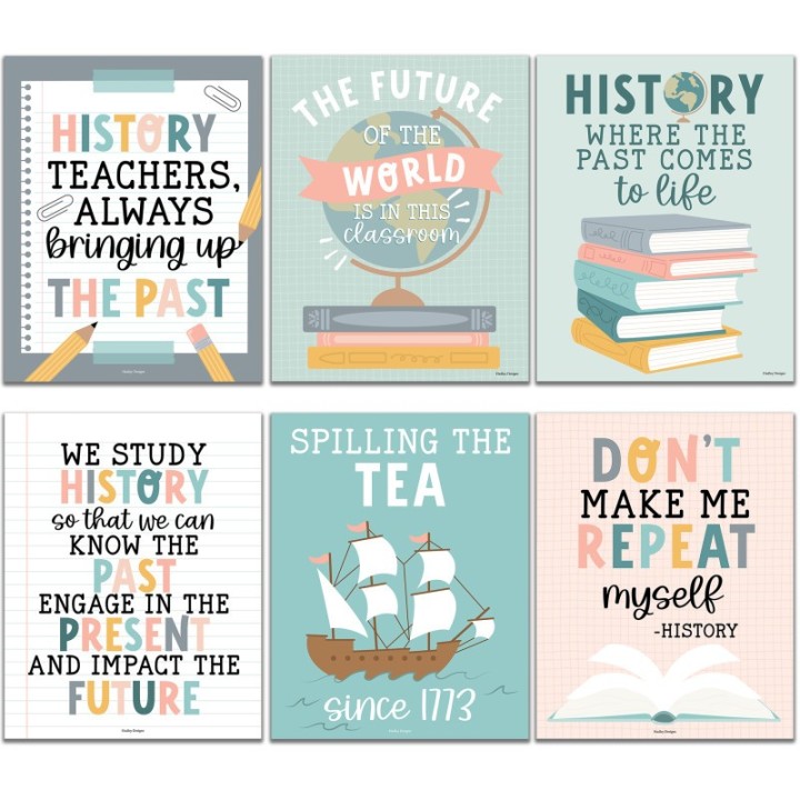 Hadley Designs Boho History Bulletin Board Classroom Decor Posters, Set of 6