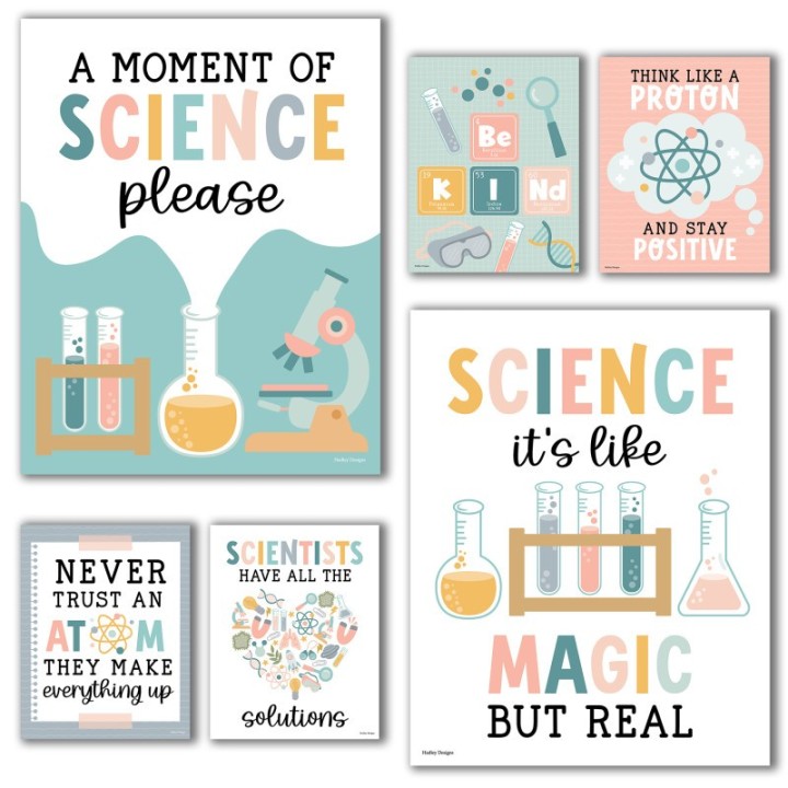 Hadley Designs Boho Science Bulletin Board Classroom Decor Posters, Set of 6