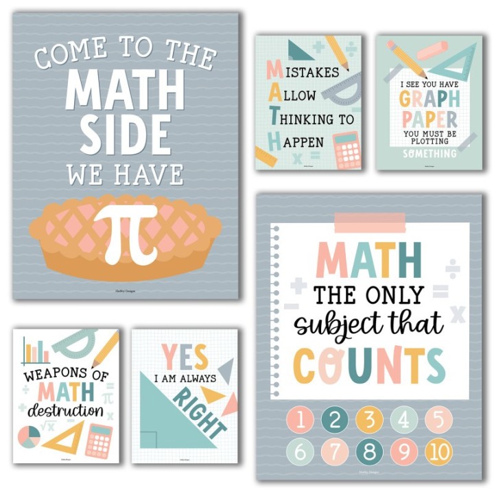 Hadley Designs Boho Math Bulletin Board Classroom Decor Posters, Set of 6