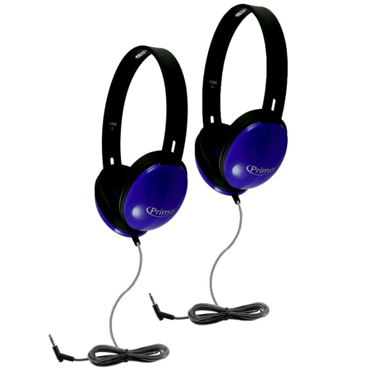 HamiltonBuhl® Primo Stereo Headphones, Blue, Pack of 2