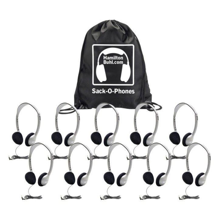 HamiltonBuhl® Sack-O-Phones, 10 HA2 Personal Headphones, Foam Ear Cushions in a Carry Bag