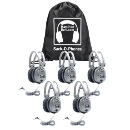 HamiltonBuhl® Sack-O-Phones, 5 SC7V Deluxe Headphones with Volume Control in a Carry Bag