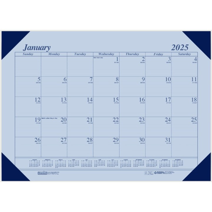 House of Doolittle® Academic Ecotones Calendar Desk Pad, Orchid Paper/Cordovan Holder