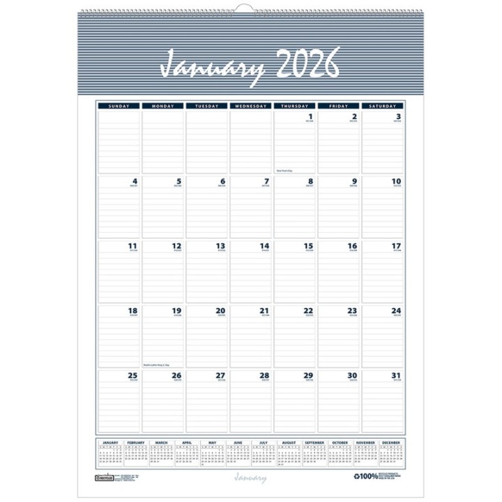 House of Doolittle® Recycled Monthly Wall Calendar Bar Harbor, 12" x 17"