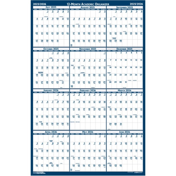 House of Doolittle® Laminated Wipe Off Wall Academic Calendar, Reversible, 18" x 24"