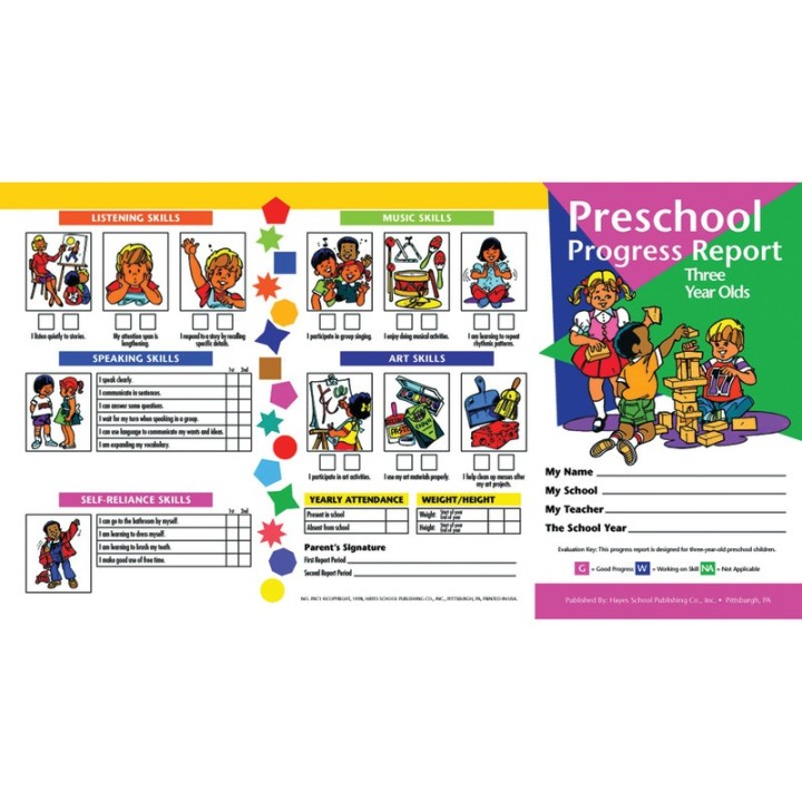 Hayes Publishing Preschool Progress Report Cards, 10 Per Pack (Age 3)