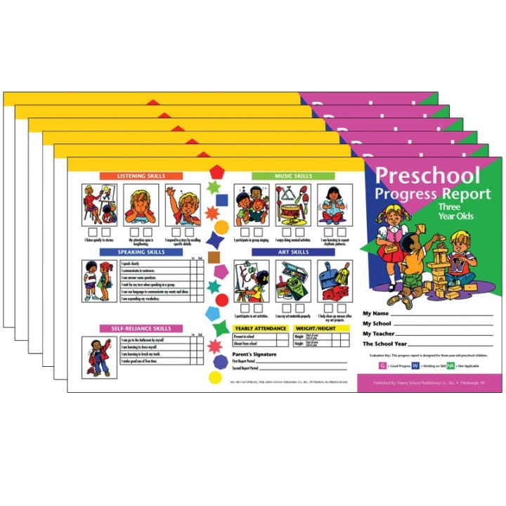 Hayes Publishing Preschool Progress Report, Three Year Olds, 10 Per Pack, 6 Packs