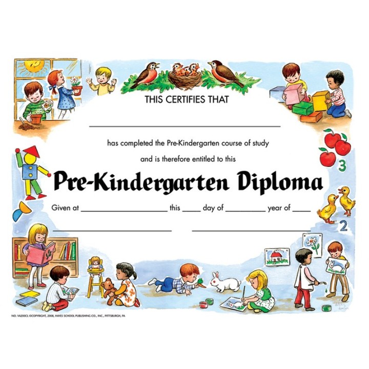 Hayes Publishing Pre-Kindergarten Diploma, 8.5" x 11", Pack of 30