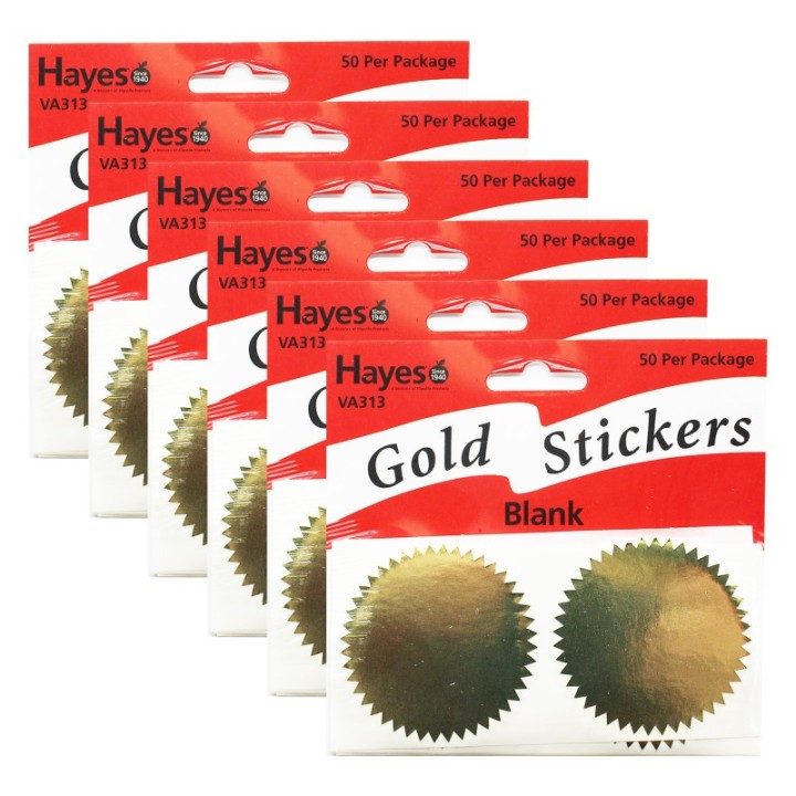Hayes Publishing Blank 2" Gold Certificate Seals, 50 Per Pack, 6 Packs