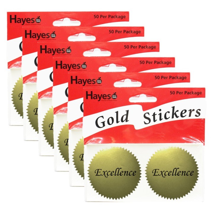 Hayes Publishing Excellence 2" Gold Certificate Seals, 50 Per Pack, 6 Packs