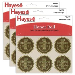 Hayes Publishing Gold Foil Embossed Seals, Honor Roll, 54 Per Pack, 3 Packs