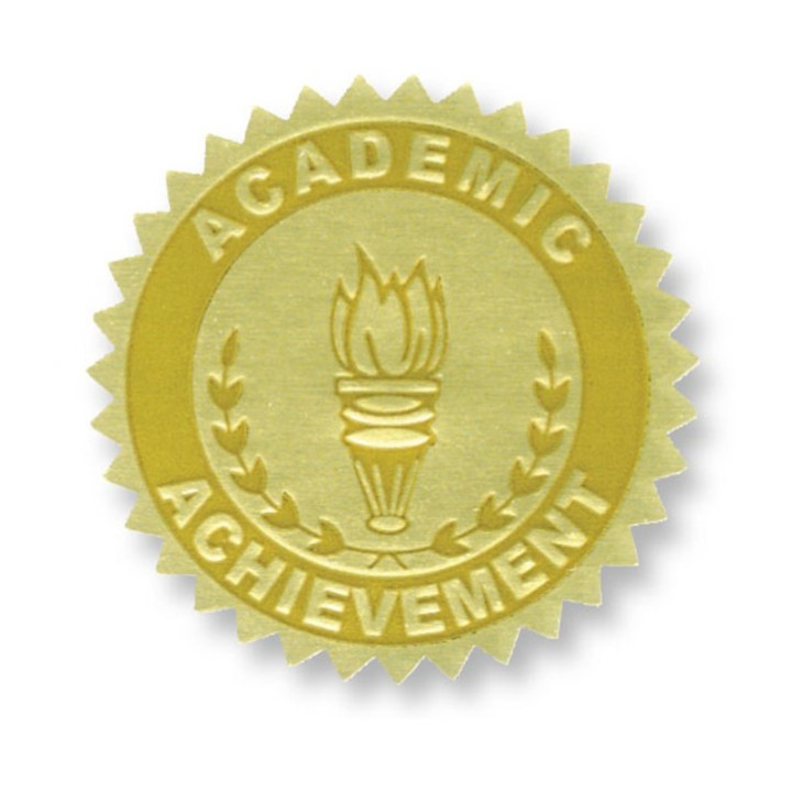 Hayes Publishing Gold Foil Embossed Seals, Academic Achievement, 54 Per Pack