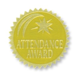 Hayes Publishing Gold Foil Embossed Seals, Attendance Award, 54 Per Pack