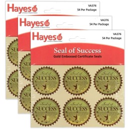 Hayes Publishing Gold Foil Embossed Seals, Seal of Success, 54 Per Pack, 3 Packs