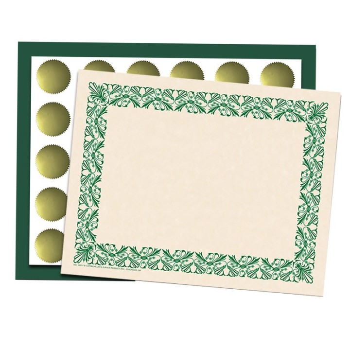 Hayes Publishing Art Deco Set -Green Border Paper, Plain Folders, Gold Seals
