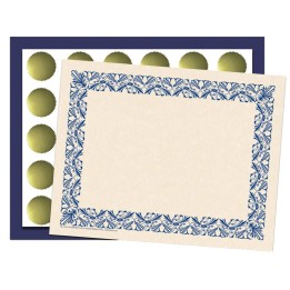 Hayes Publishing Art Deco Set - Blue Border Paper, Plain Folders, Gold Seals