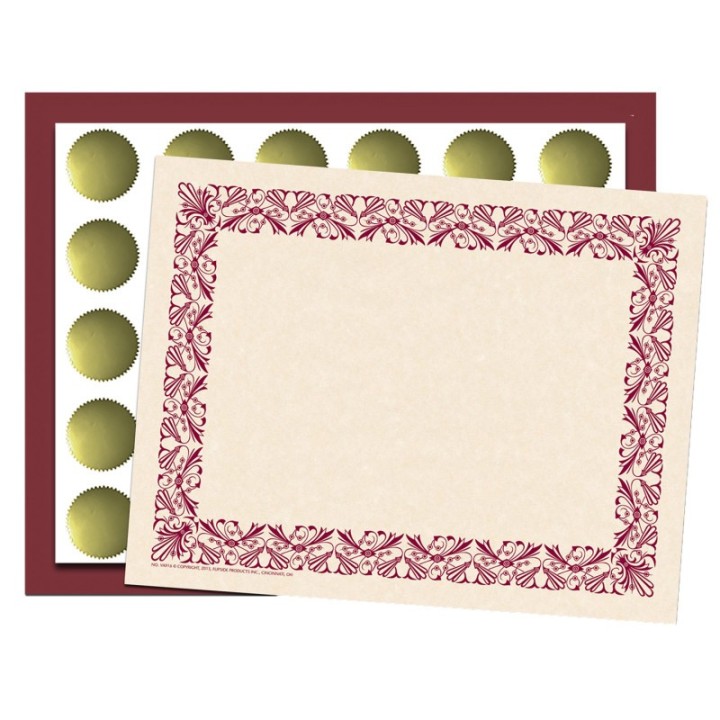 Hayes Publishing Art Deco Set - Maroon Border Paper, Plain Folders, Gold Seals