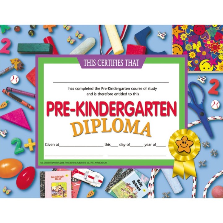 Hayes Publishing Pre-Kindergarten Diploma, Pack of 30, 8.5" x 11"
