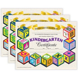 Hayes Publishing Kindergarten Certificate, 8.5" x 11", 30 Per Pack, 3 Packs