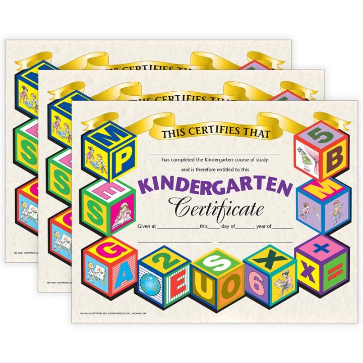 Hayes Publishing Kindergarten Certificate, 8.5" x 11", 30 Per Pack, 3 Packs