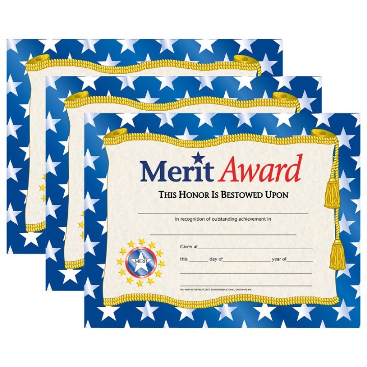 Hayes Publishing Merit Award Certificate, 8.5" x 11", 30 Per Pack, 3 Packs